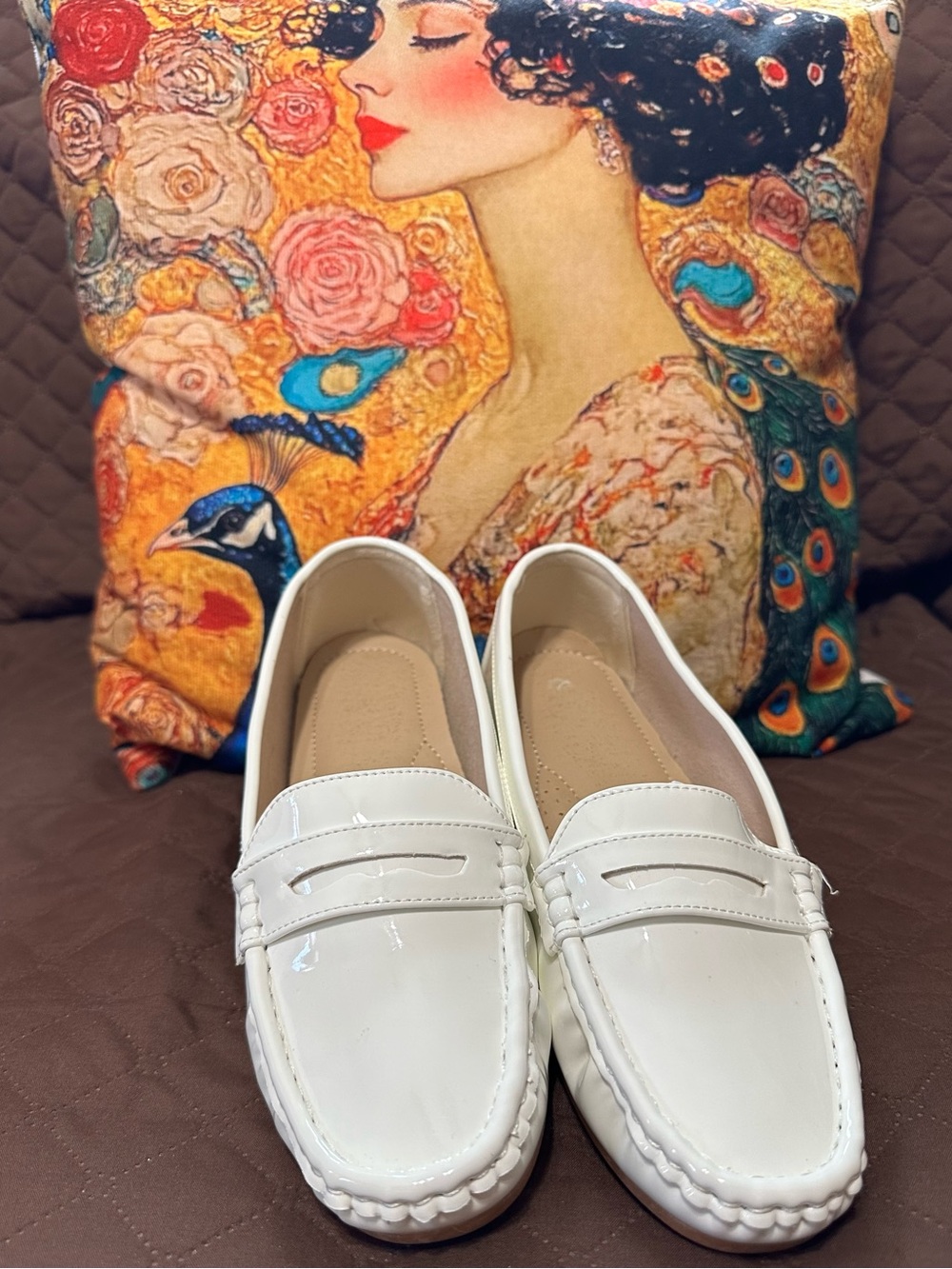 Patent White Women's Penny Loafers - Brand Not Visible